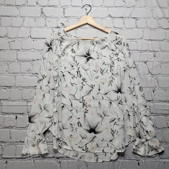 LOFT Tops - Loft Ruffle Cuff Sheer Floral Petal Sheer Blouse Size S